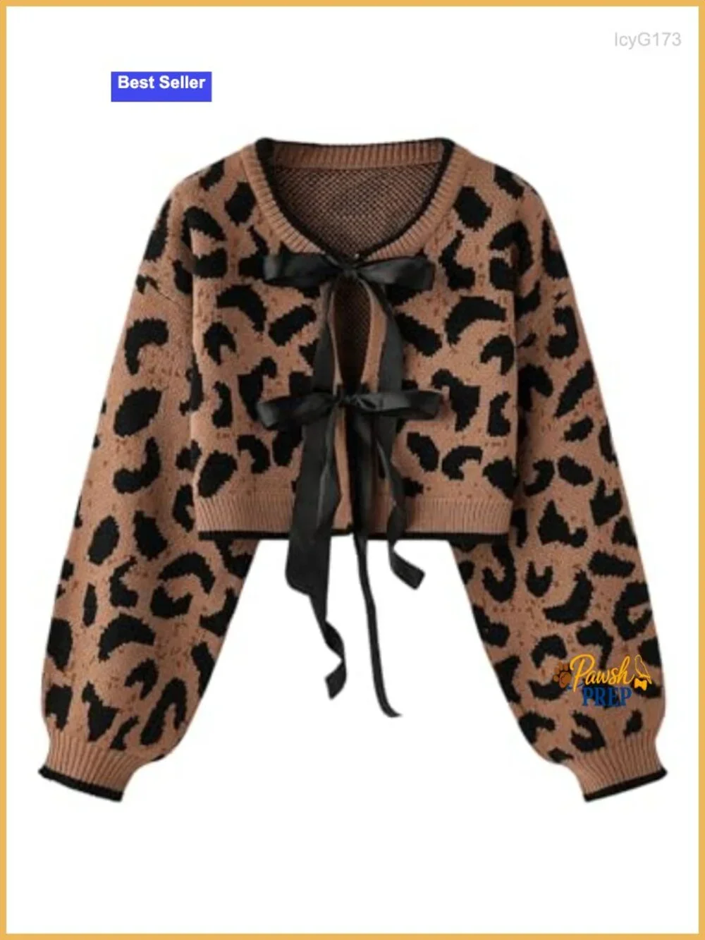 Y2K Cheetah Print Crop Cardigan Sweater Tie Front Long Sleeve Knit Top
